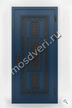 Дверь металлическая входная синяя с бронзовой ковкой - купить от производителя Мосдвери Дверь металлическая входная синяя с бронзовой ковкой